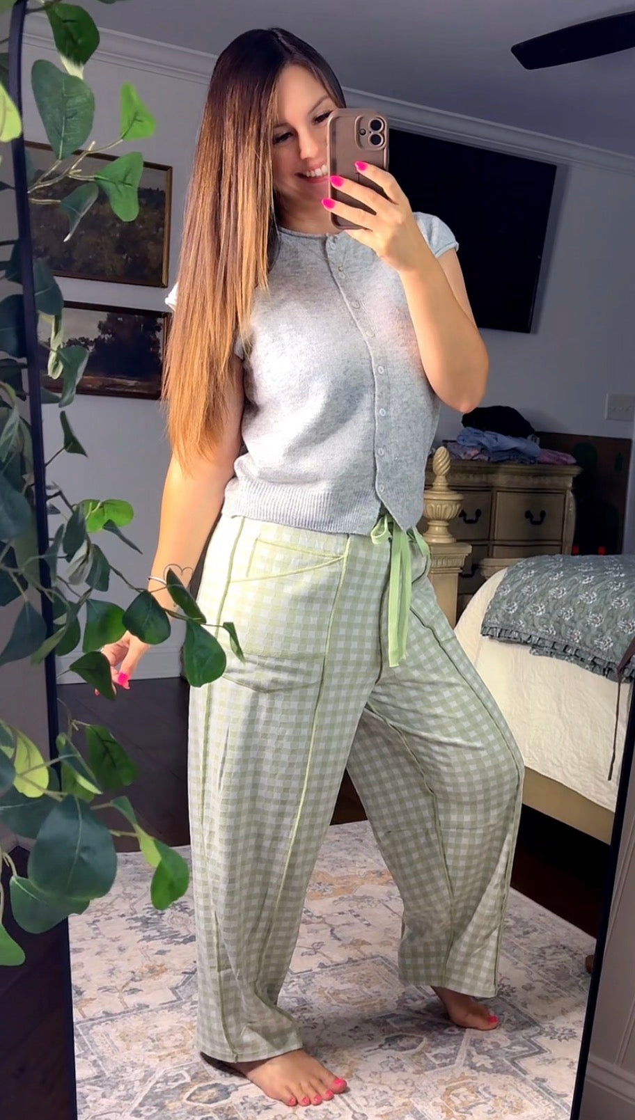 Soft Brushed Check Barrel Fit Utility Knit Pants (3 colors)