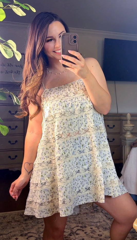 Square Neck Pol Floral Dress