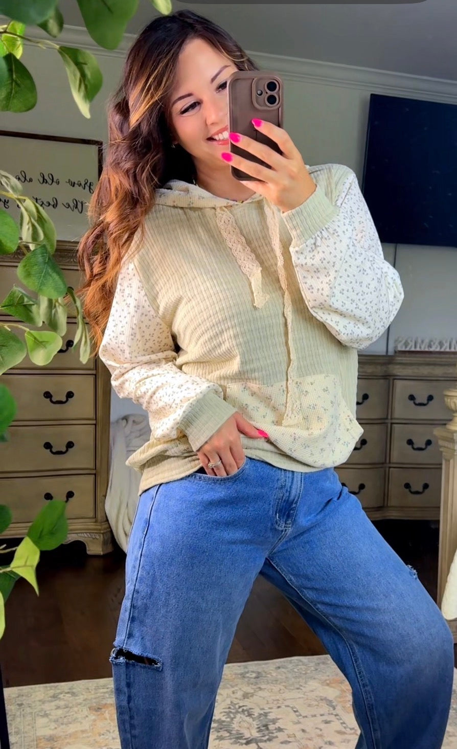 Hooded Floral Print Pullover