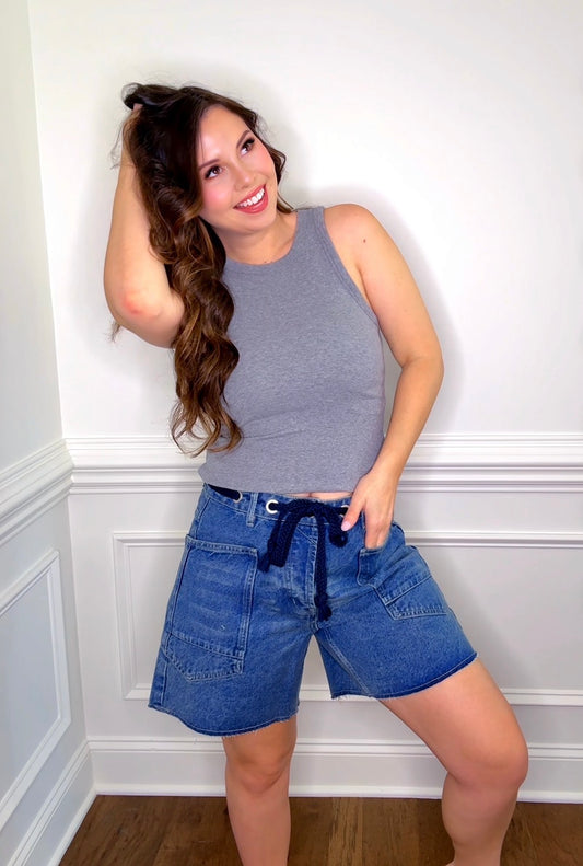 VINTAGE WASHED BARREL DENIM SHORTS