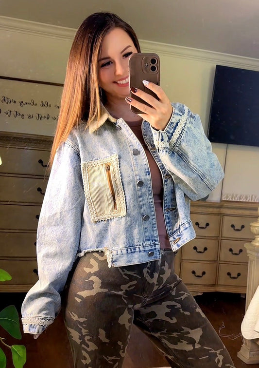 The Free Spirit Corduroy Contrast Denim Jacket- POL