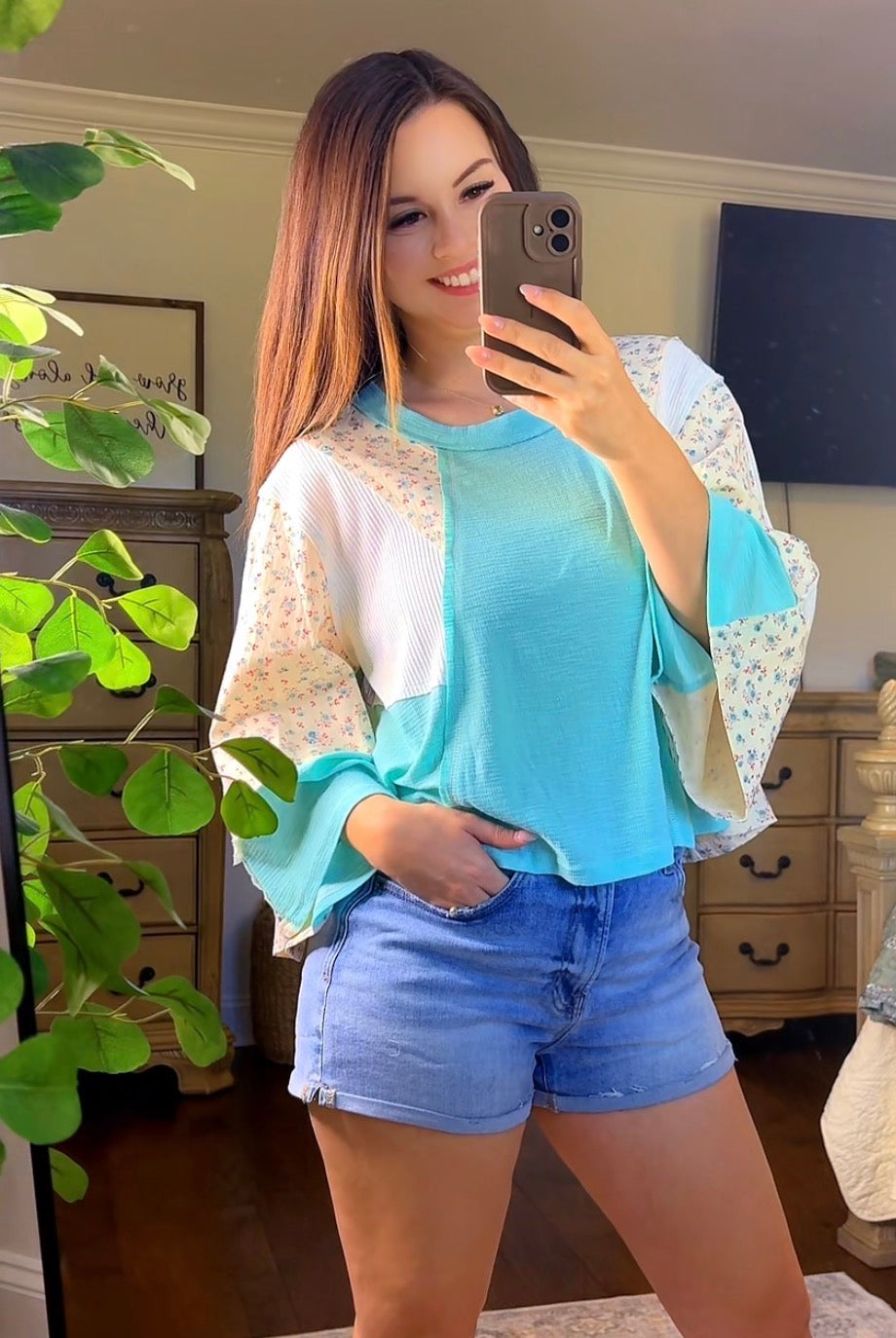 POL Floral and Color Contrast Round Neck (2 colors)