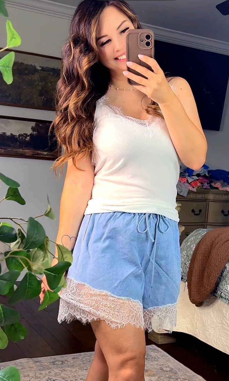 Super Soft Lace Denim Shorts FINAL SALE