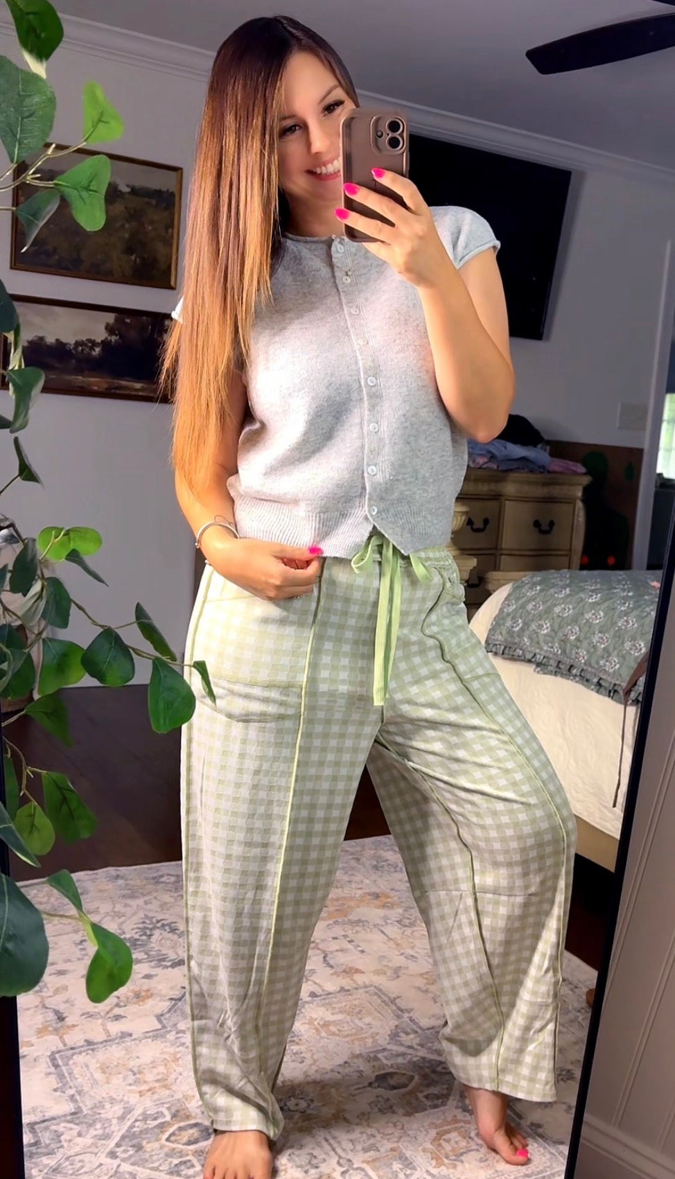Soft Brushed Check Barrel Fit Utility Knit Pants (3 colors)