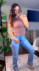 High Rise Cuffed Wide Jeans