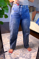 Embroidered Detail Cotton Barrel Pants