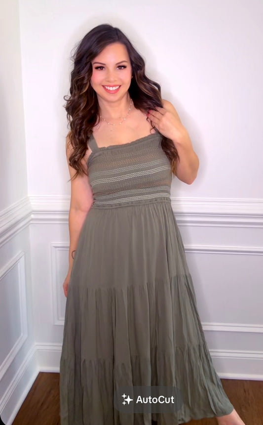 Embroidered Smocked Bodice Tank Dress