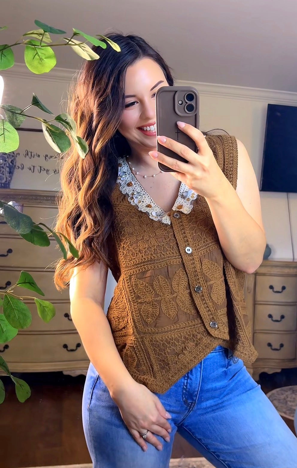 Crochet Floral Button Down Vest