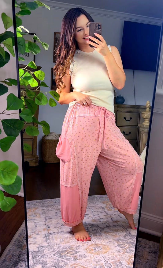 Pink Floral Drawstring Pants Restock