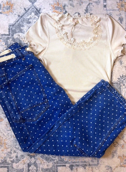 Easel Delicate Lace Neckline Top (4 colors)