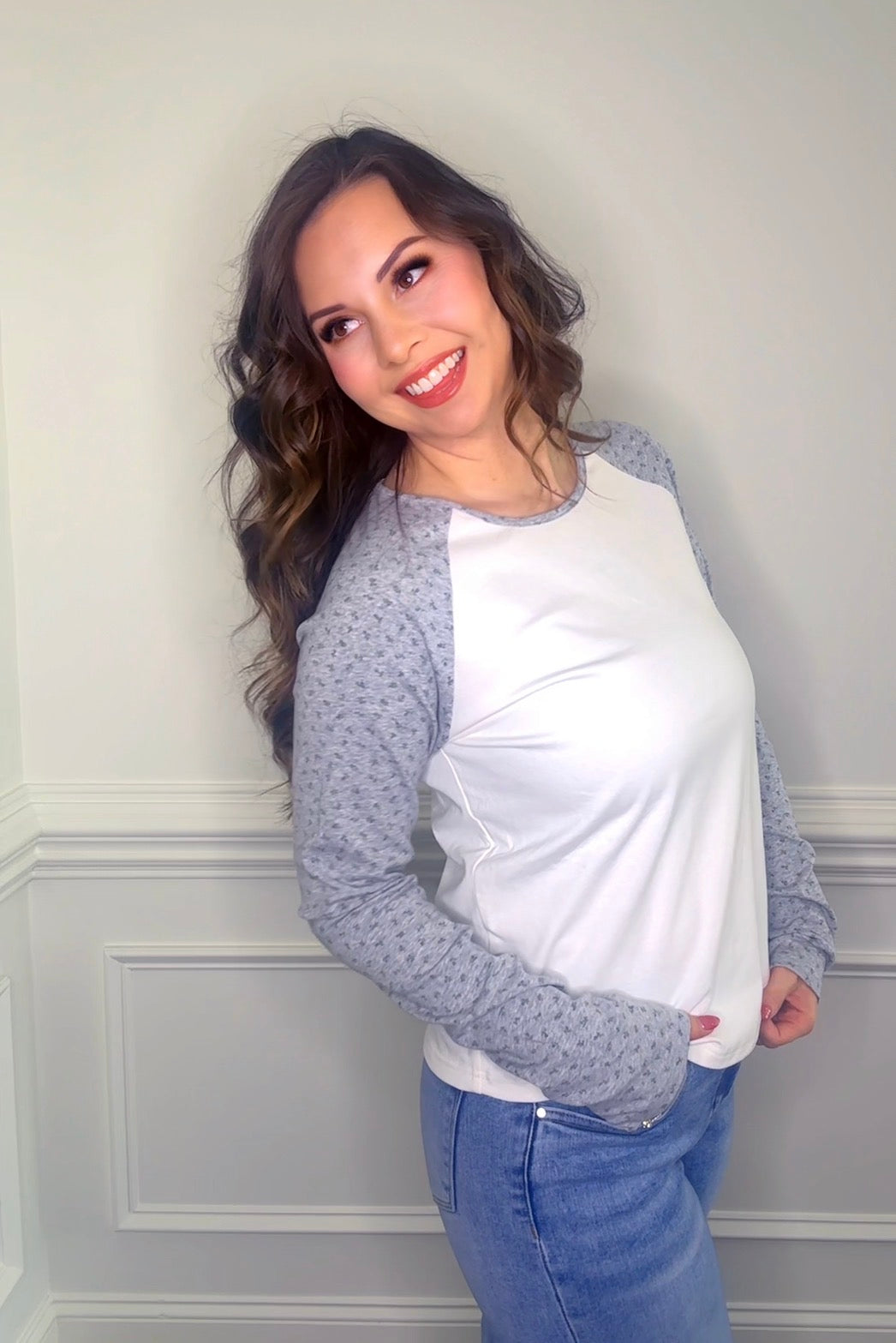 Grey Floral Accent Tee *Final Sale* *Nonrefundable*