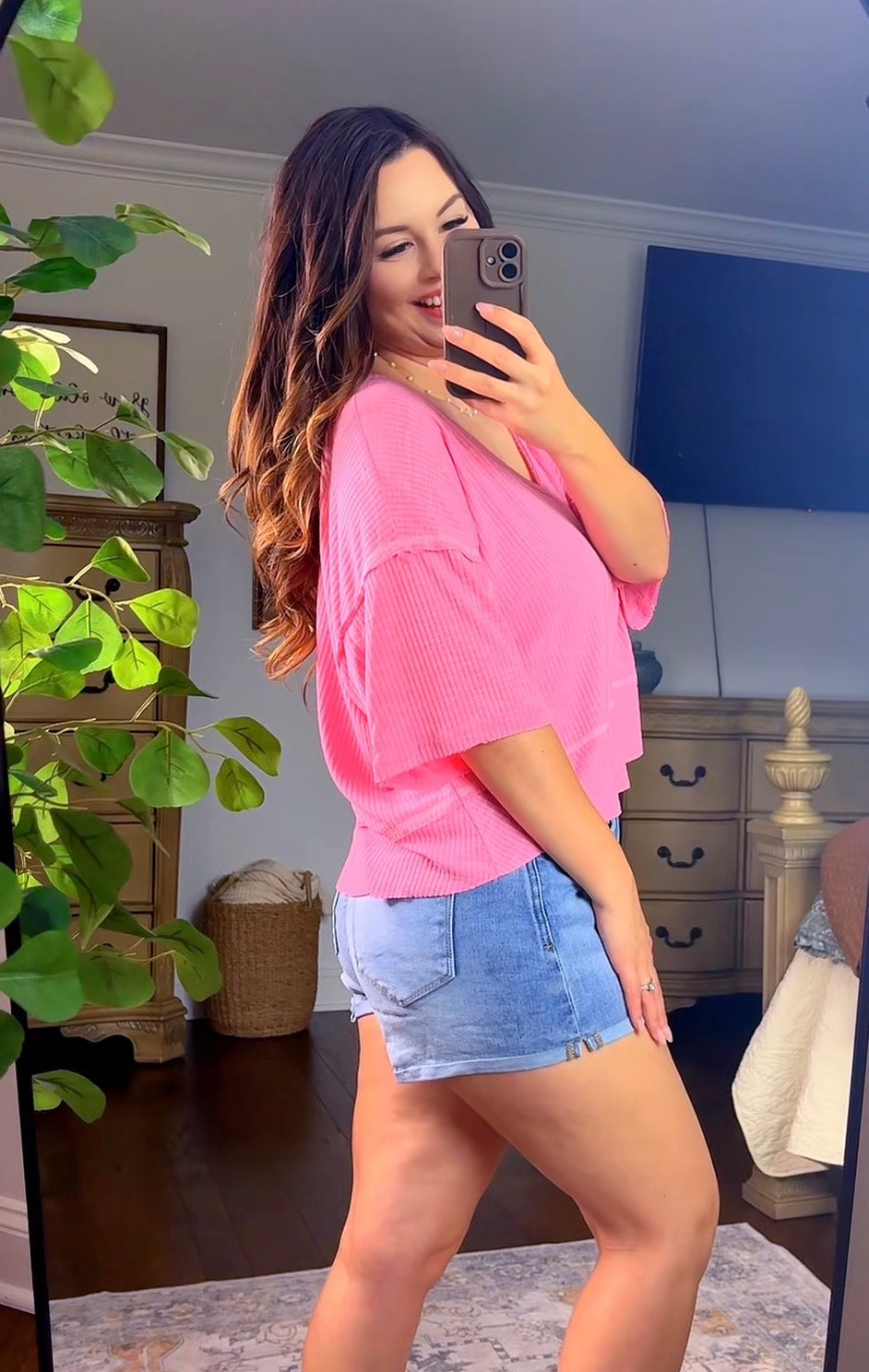 POL Pink Round Neck Half Sleeve