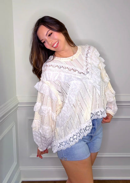 Delicate Lace Ruffle Accent Top (2 colors)