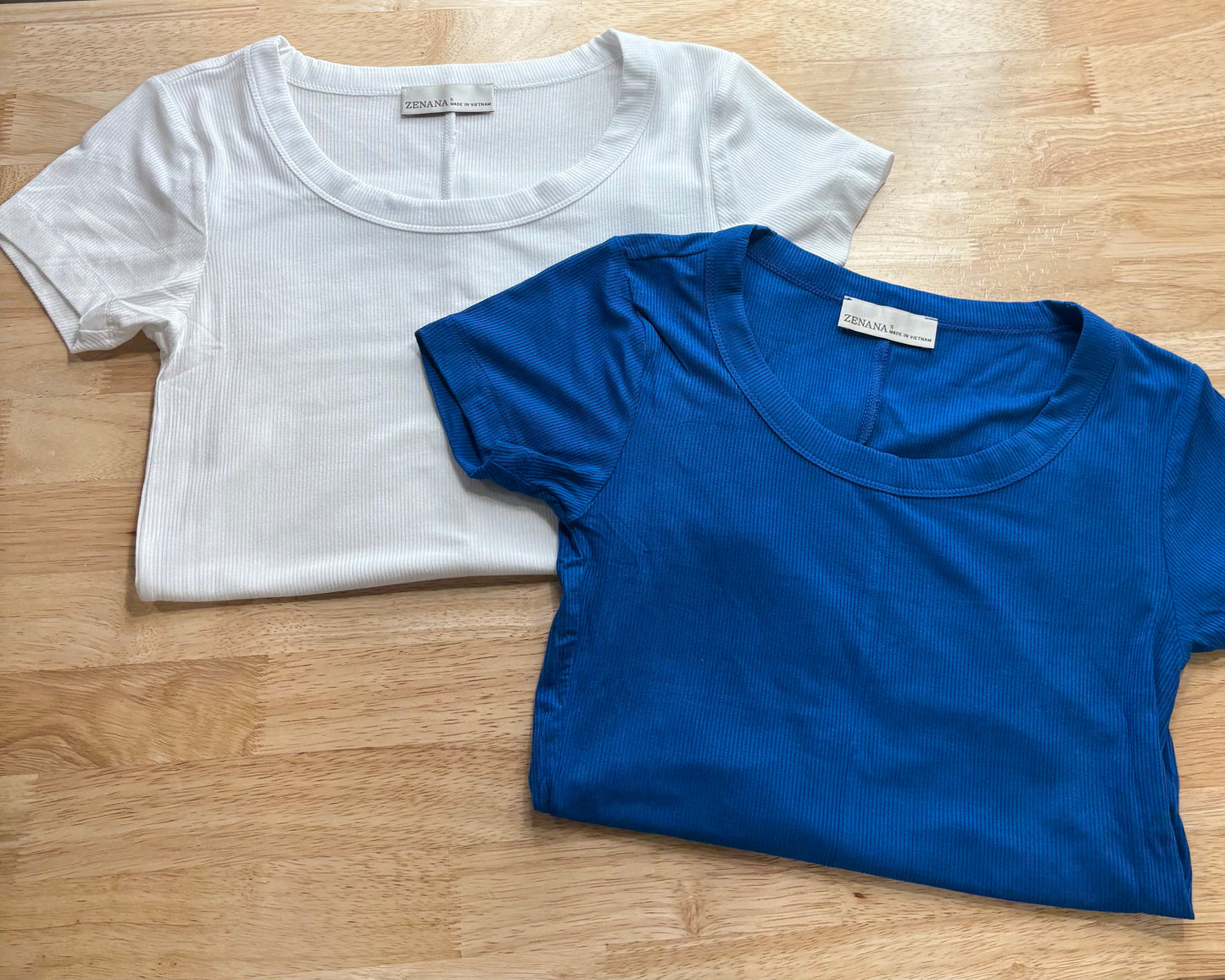 Ribbed Round Neck Short Sleeve Tee Shirts (3 colors)
