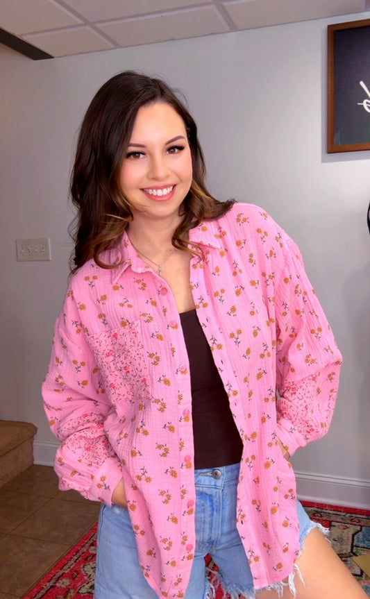 FLORAL PRINT COTTON GAUZE WASHED SHIRT (3 Colors)