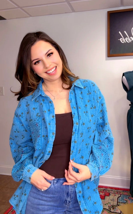 FLORAL PRINT COTTON GAUZE WASHED SHIRT (3 Colors)