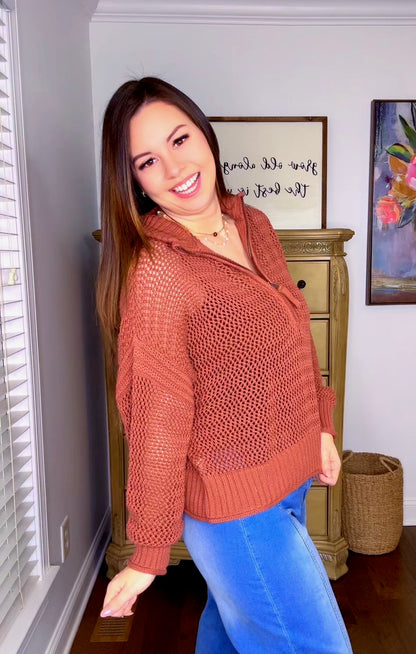 OPEN-KNIT HALF-ZIP SWEATER