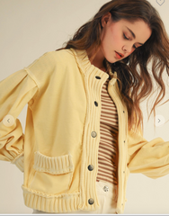 Washed Vintage Ribbed Knit Trim Cardigan Jacket (4 colors)