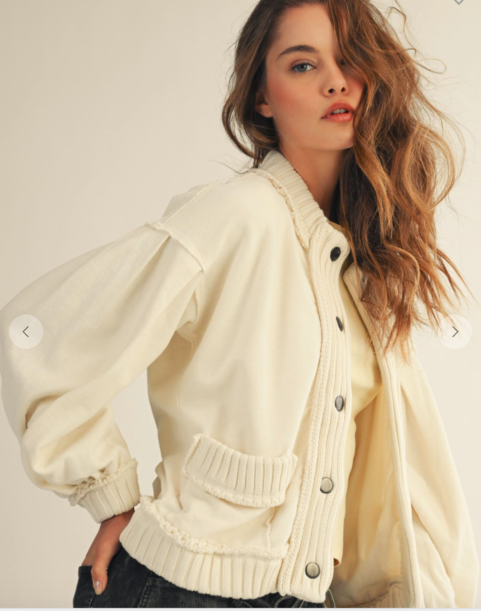 Washed Vintage Ribbed Knit Trim Cardigan Jacket (4 colors)