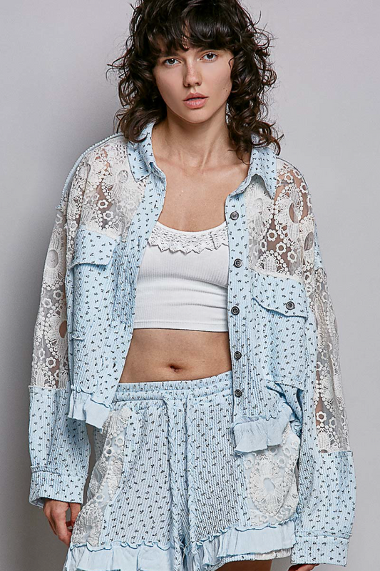 Blue floral with lace accents Jacket