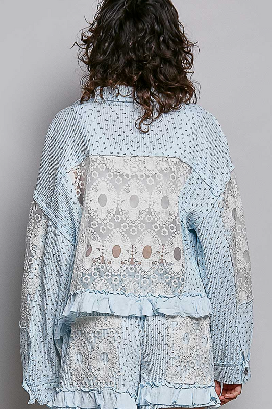 Blue floral with lace accents Jacket