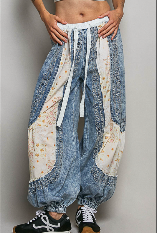 Blue Patchwork Pants