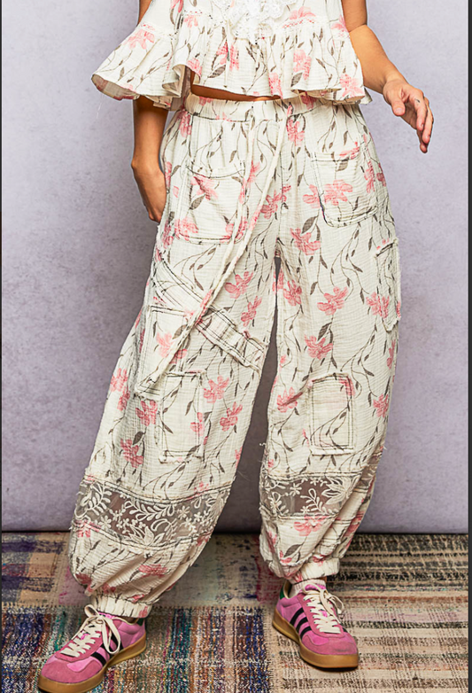 Ivory Floral Pants