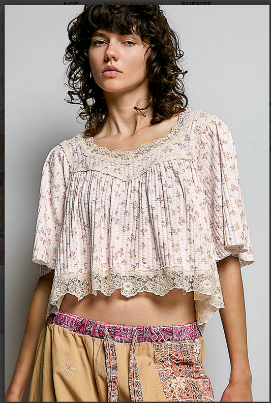 POL Lace Floral Round Neck