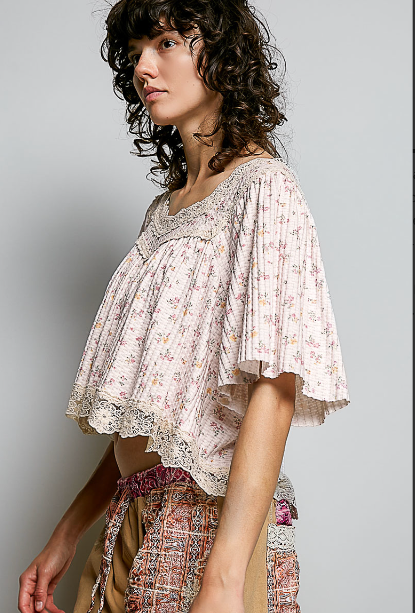 POL Lace Floral Round Neck