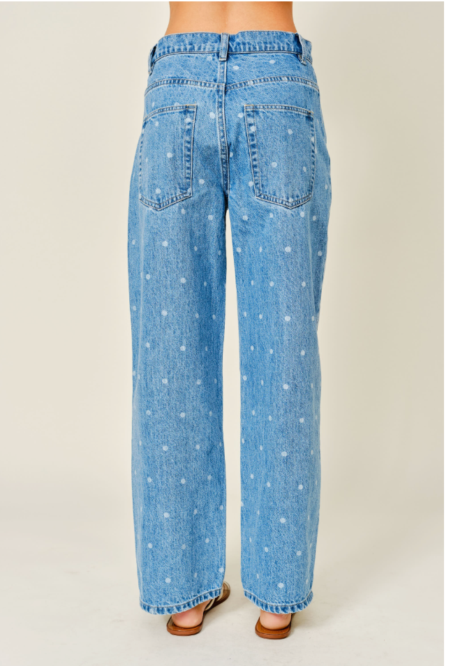 Polka Dot Straight Denim Pants