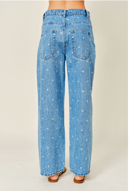 Polka Dot Straight Denim Pants