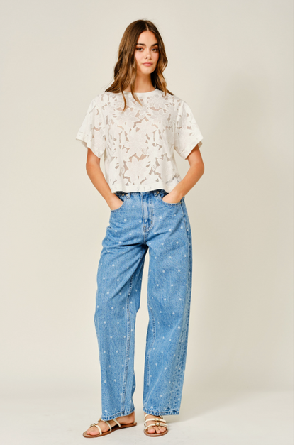 Polka Dot Straight Denim Pants