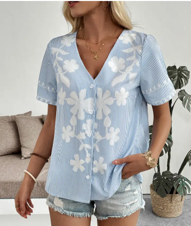 Stripes & Florals Button Up Top